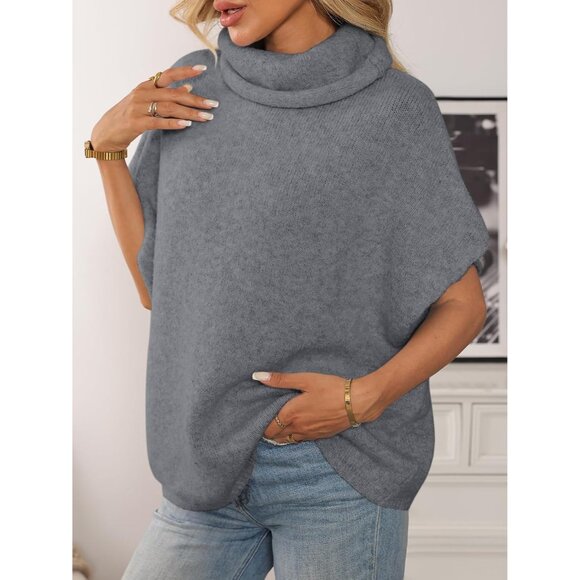 Elegant Grey Turtleneck Sweater - Oversized Fit with Batwing Sleeves for Women - Picture 3 of 6